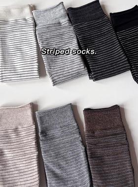 哦哦乐韩国童装百搭细条纹.无骨精梳棉女士秋冬春季日系时尚中筒