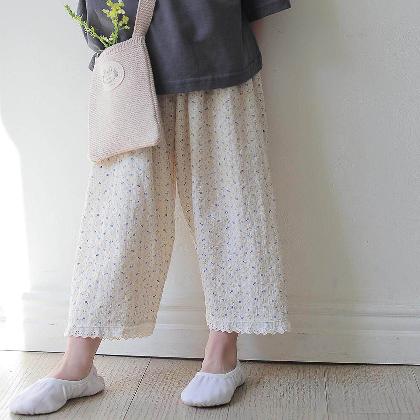 锦小bien女童开春裤子纯棉2026薄款儿童碎花九分直筒裤