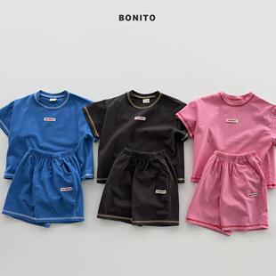 韩国进口婴幼童装男女童夏季简约时尚休闲运动短袖短裤套装Bonito
