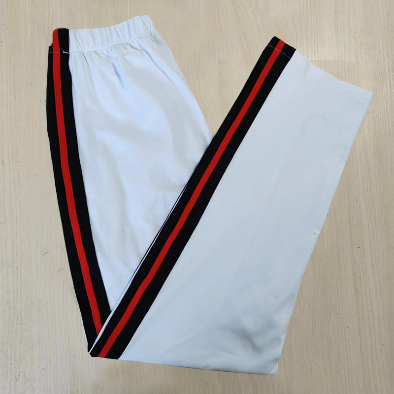 高中小学生男女同款校服裤子白色直筒黑宽杠压大红杠运动松紧腰