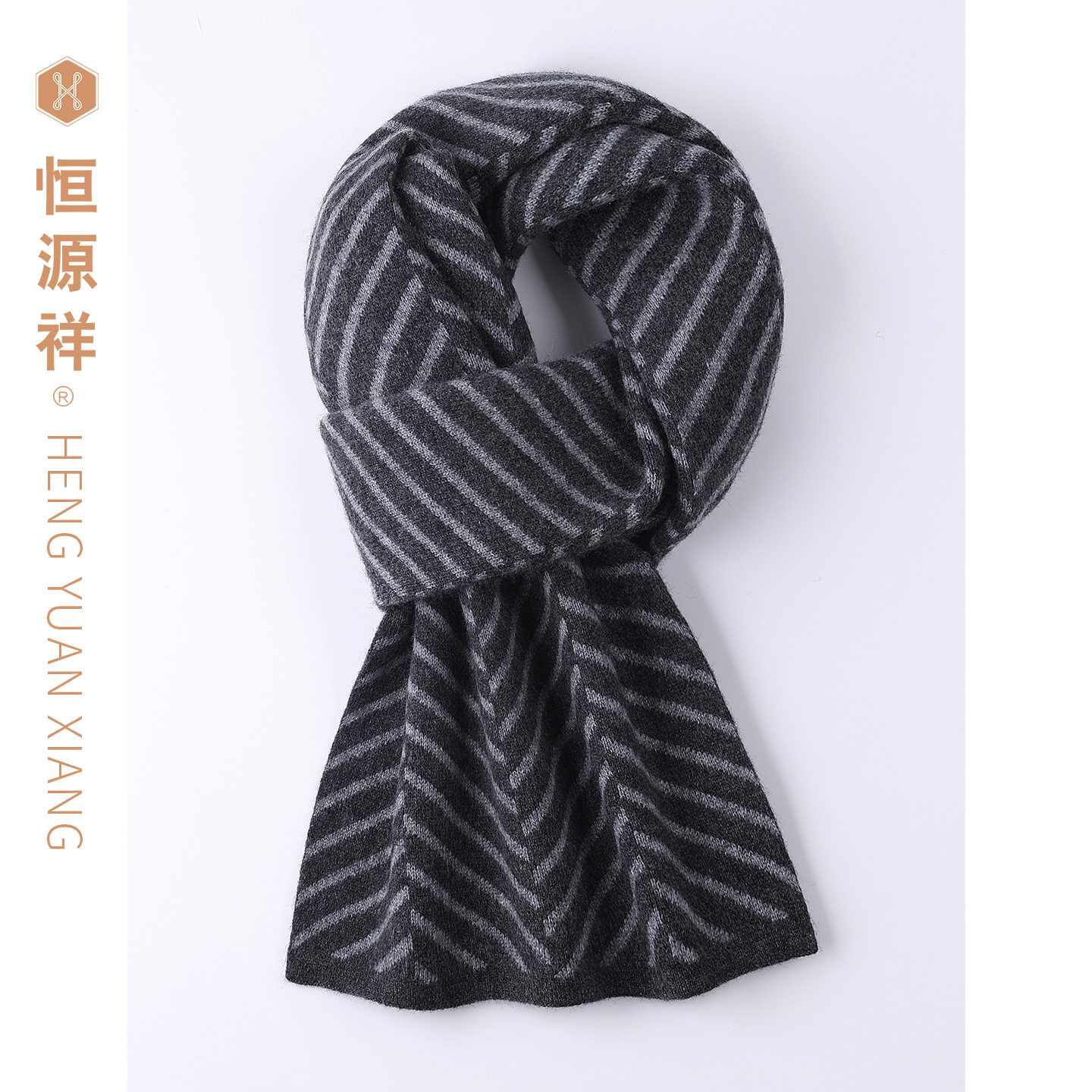 恒源祥秋冬针织软糯围巾纯羊毛围脖送礼物脖套条纹脖套拼色长款男