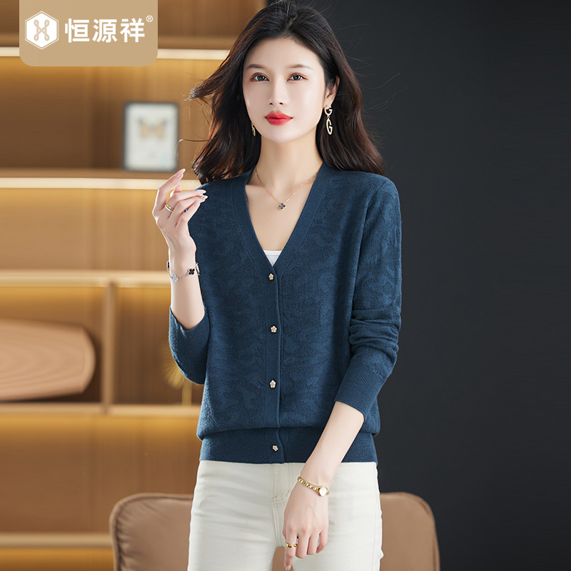 恒源祥女士针织开衫森系含羊毛毛衣春秋短款外搭外套薄款宽松外套