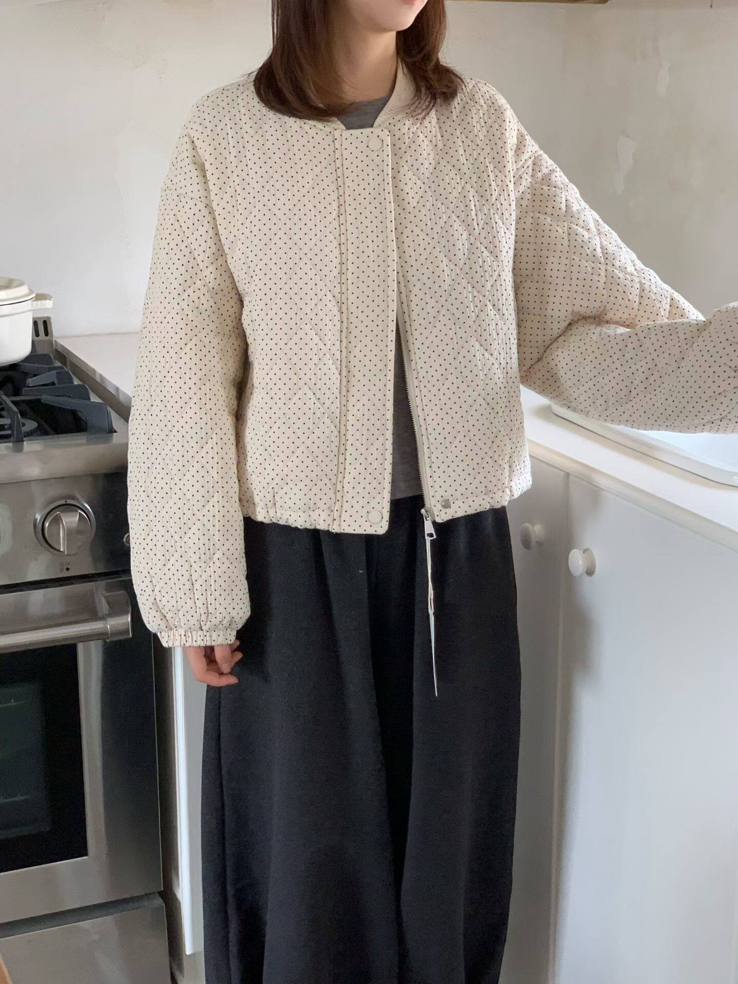 韩版简约波点短款棒球服棉衣外套女2026冬季新款洋气减龄宽松上衣