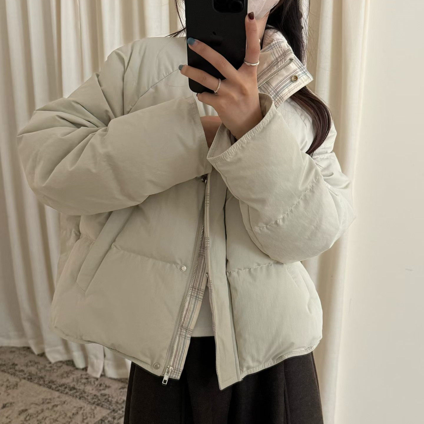 韩系简约立领羽绒服女小个子2025冬季新款宽松百搭休闲保暖短外套