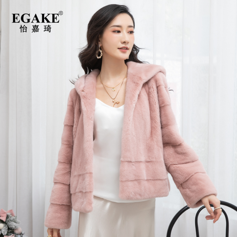 egake/怡嘉琦华斯皮草2020新款进口水貂天鹅绒貂皮外套女短款整貂
