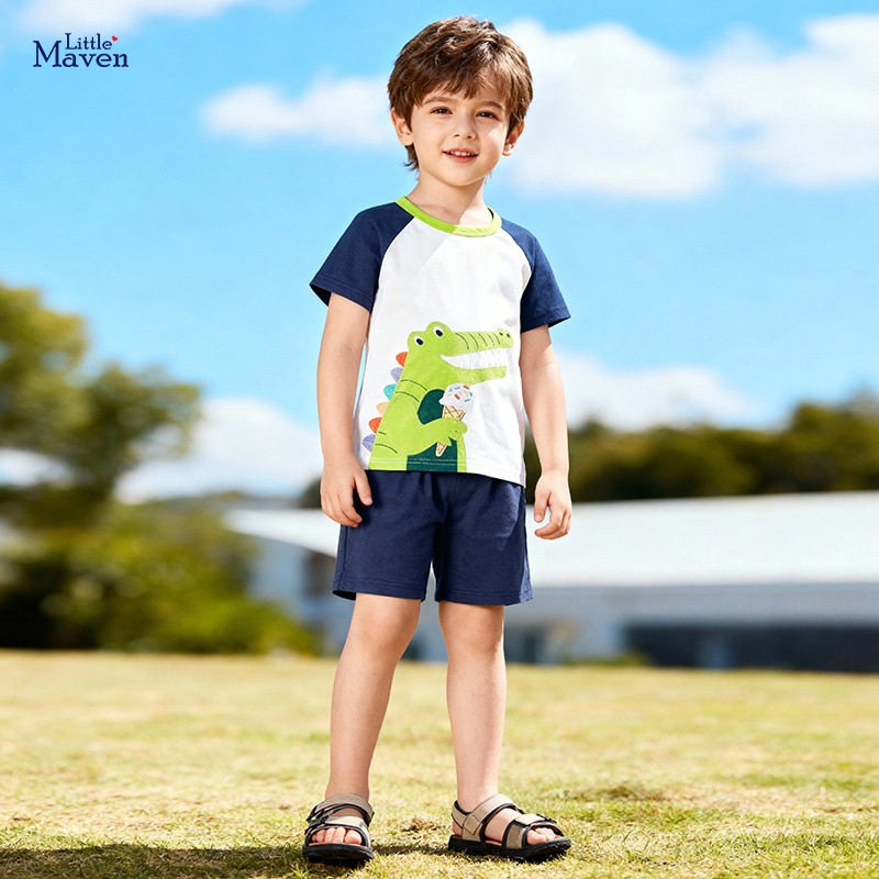 男童夏天短袖短裤男孩衣服套装 夏季卡通短袖套装  欧美男童套装