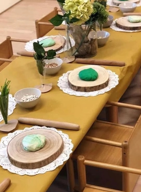 瑞吉欧蒙氏华德福EYFS开放性材料幼儿桌面圆木片操作垫手工游戏垫