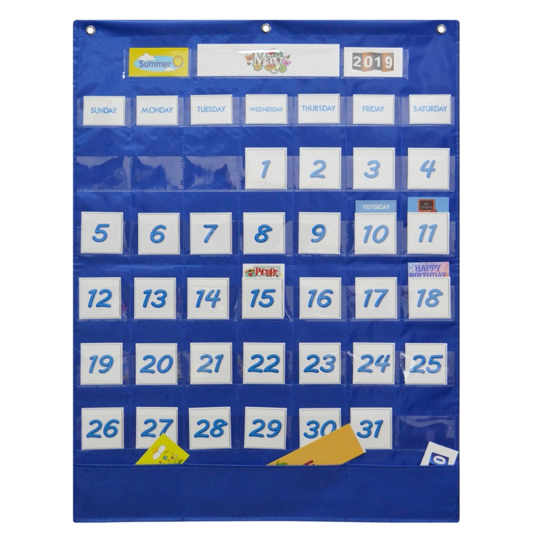 英文日历挂袋 节庆节日卡片挂袋 天气星期 教室环创 教学教师教具