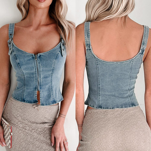 2026 INS Women's Denim Cardigan Sleeveless Zipper Vest Small