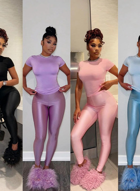 2025 Women's INS Round Neck Short Sleeve High Waist Trousers