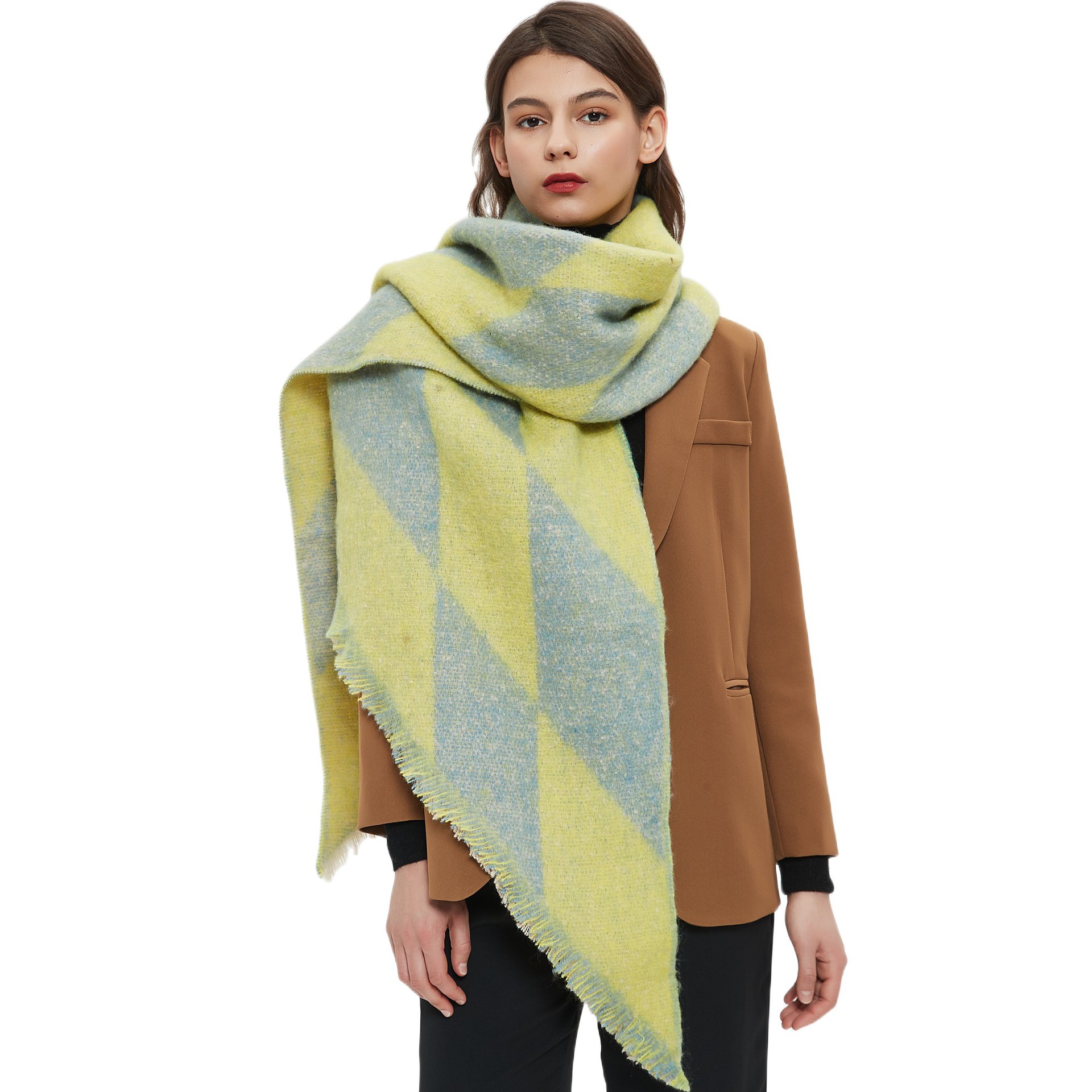 2025 New Women Casual Shawl Loop Yarn Rhombus Beveled Scarf