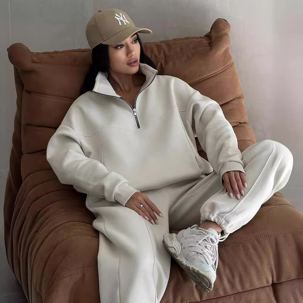 Casual Fashion Stitching Padded Long Sleeve Sweater Pants