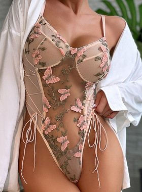 2025 Women Butterfly Embroidery Slim Sexy Jumpsuit Bodysuit