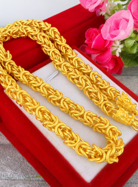 沙金布纹龙龙骨龙头金项链男仿黄金项链大气复古镀金生肖饰品