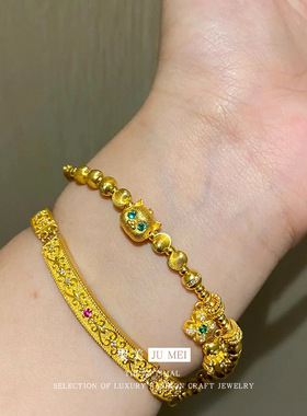 轻奢黄金色沙金可爱小熊猫眼珠手链女士新中式碧眼小猫手串送女友