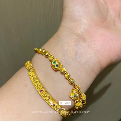 轻奢黄金色沙金可爱小熊猫眼珠手链女士新中式碧眼小猫手串送女友