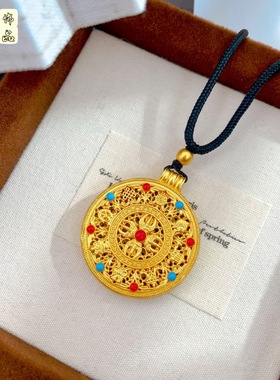 黄金色沙金珐琅彩金刚杵八宝罗盘吊坠福运吉祥精致项链女友送礼