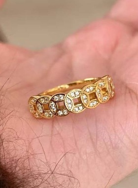 金店同款沙金爆闪钱多多戒指复古时尚满钻钱币活口可调节轻奢