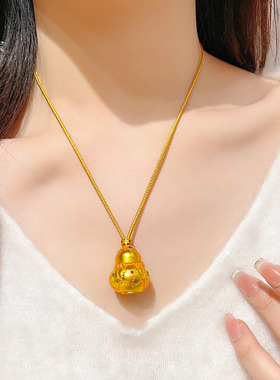 金店同款黄金色沙金珐琅彩吉象葫芦吊坠女项链福运福禄时尚毛衣链