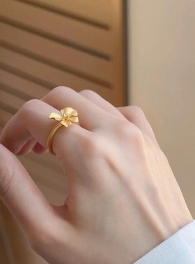 周家同款越南沙金点钻拉丝蝴蝶戒指金蝶飞舞时尚百搭指环女手