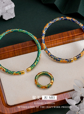 清新甜美梵高向日葵珐琅套装珐琅彩开口设计小众高级送女友首饰