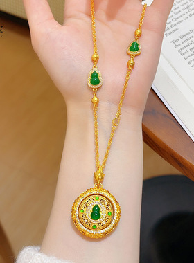 金店同款沙金点钻花丝葫芦平安扣罗盘吊坠项链可转动挂坠送女友