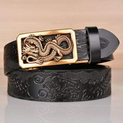 谢霆锋同款盘龙自动扣皮带个性龙纹压花牛仔裤带男式休闲时尚腰带