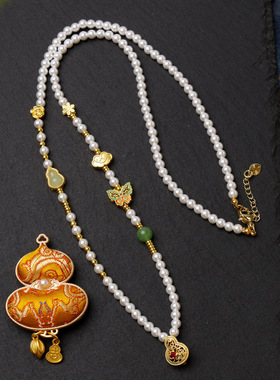 2026非遗手作双面毛衣链女士吊坠挂链国潮新风尚中式汉服旗袍项链