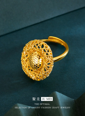 黄金色蕾丝椭圆鱼鳞戒指女时尚百搭气质鸽子蛋宫廷风时尚食指指环