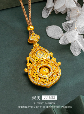 越南沙金点钻微镶福禄双全吊坠人生四美葫芦花丝镂空葫芦福禄挂
