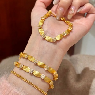 2025新款霖儿同款沙金爆闪拉丝点钻花朵缎带手链女士轻奢镀金手串