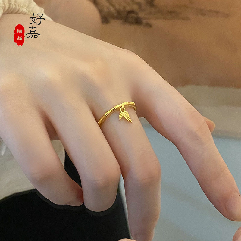 2026开口实心竹节节节高升指环沙金民族风小众黄金色高级感女戒指