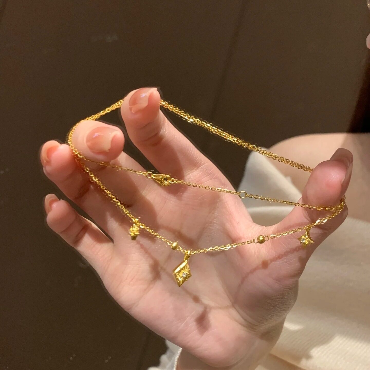 小红书爆款超闪八芒星项链菱形小方块闪亮星星轻奢百搭锁骨