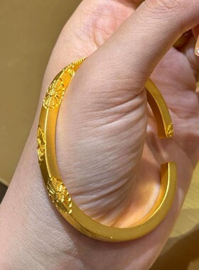 金店同款沙金古法小雏菊开口手镯女菊花新中式錾刻宫廷风镯子