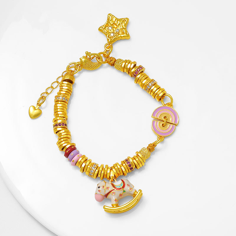 盘缠手链沙金梦幻多巴胺木马星星彩虹手串古法编绳高级感盘缠