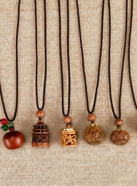 爆款复古檀木可打开香丸盒子项链简约百搭棉麻衣服气质民族风配饰