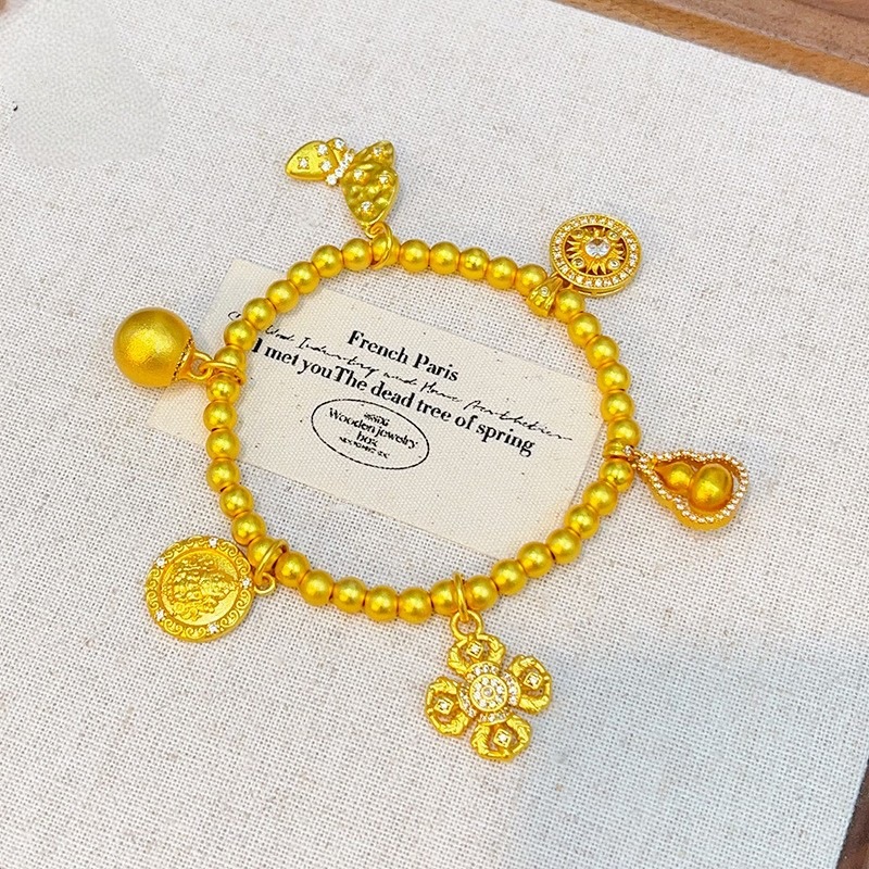 2025新款沙金许愿池手链葫芦十字金刚杵黄财神珠珠吊坠手串女饰品