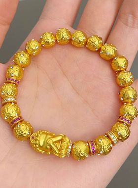 2025沙金点钻锤纹星球黄财神手链非礼勿言捂脸佛手串女送女友礼物