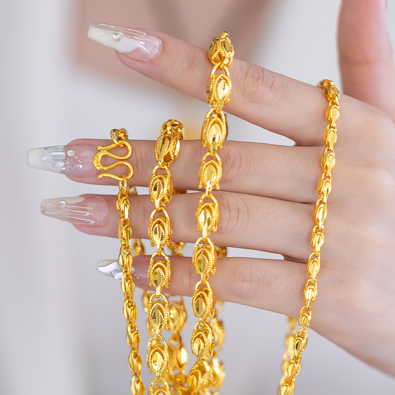 沙金个性复古7n4n眼睛项链铜镀24k金色久不掉色男女款仿大金链子