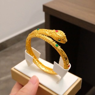 铜镀K金镶嵌花丝灵蛇手镯本命年生肖蛇系列镯子蛇形手环送女礼物