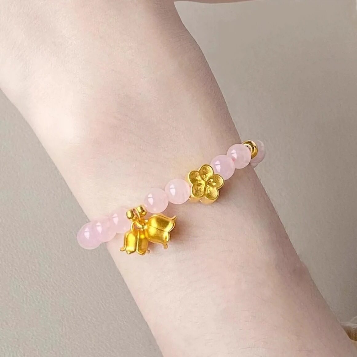 复古中式铃兰花粉水晶手串轻奢甜美小桃花手链送礼伴手礼首饰