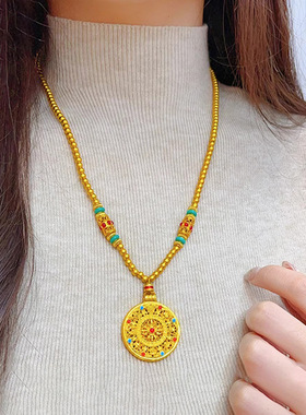 新中式花丝珐琅金刚杵罗盘吊坠女款福运吉祥八宝罗盘项链毛衣项链