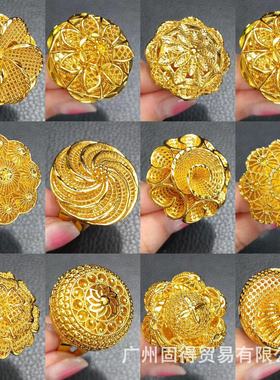 迪拜黄金色镂空花朵戒指女印度非洲欧美婚礼jewelry跨境指环饰品