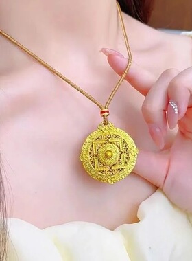 金店同款沙金藏韵传承心本妙莲罗盘吊坠复古风可转动挂坠项链