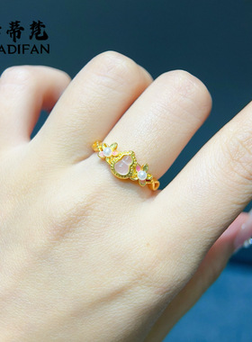 金店同款沙金凤华桃桃豆蔻粉葫芦项链戒指女新中式国潮风