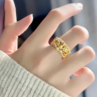 2025女士喜鹊登梅沙金镂空花丝戒指喜上眉梢气质指环国风食指指环