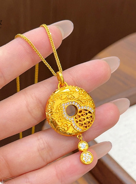 黄金色沙金国韵传承点钻平安扣福禄吊坠女项链镂空葫芦挂坠送女友