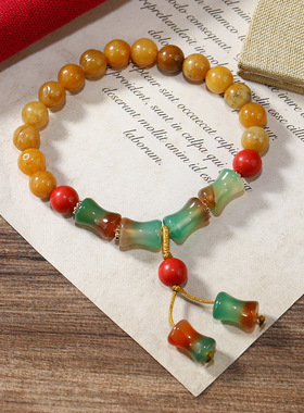 2025新款复古新中式民族风女手链孔雀玛瑙竹节骨头手串天然石首饰