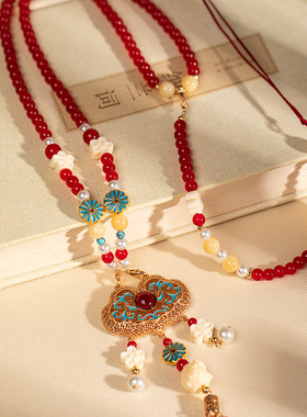 2026款高级感明制背云璎珞长流苏项链女士复古红色旗袍马面裙衣链