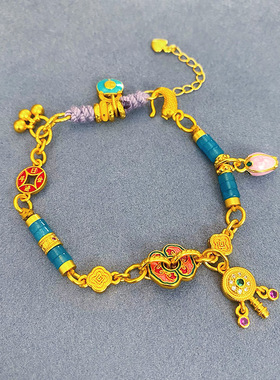 中式风古法镶钻拨浪鼓多宝手链古法轻奢手工盘缠高档送礼女款